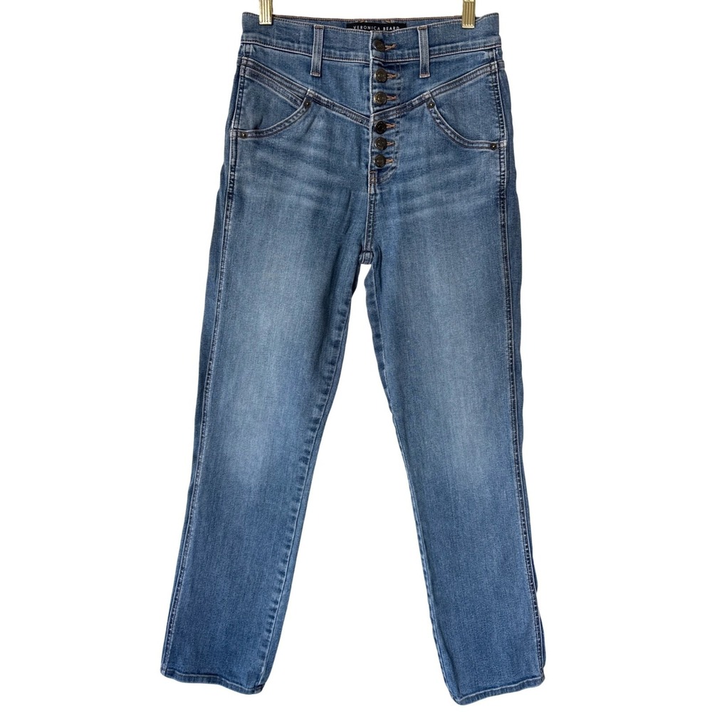Veronica Beard Ryleigh Slim Straight Jeans Front Yoke Size‎ 26 Med Wash